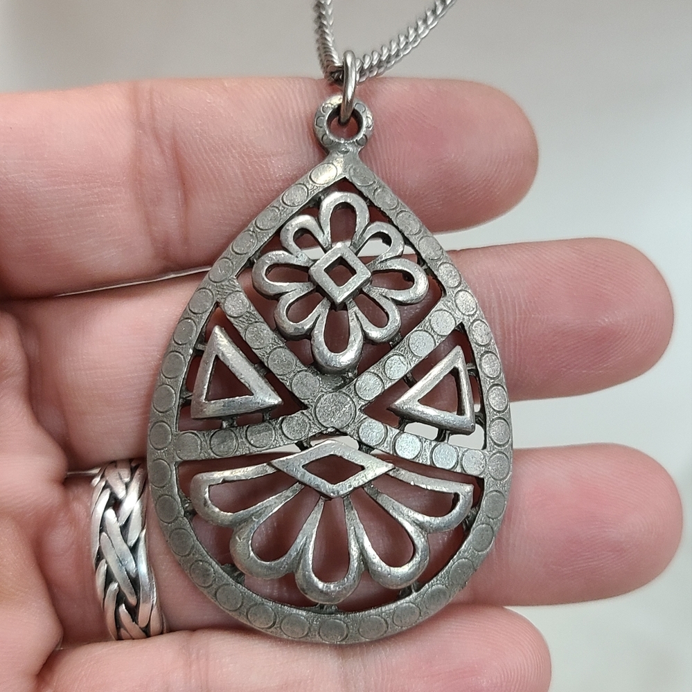 Vintage Cathedral Pewter Pendant Necklace
